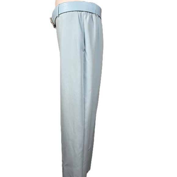 Rachel Zoe Light Blue Women's Flat Front Wide Leg Trousers with Pearl Belt Sz L - Picture 4 of 7